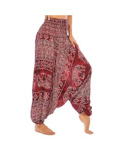 Buddha Stones Two Style Wear Elephant Pattern Loose Smocked Harem Trousers Jumpsuit Women's Yoga Pants - Blue Elephant / US2-12，UK/AU6-16，EU34-44 (F)