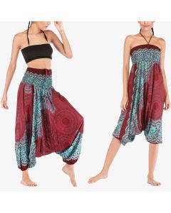 Buddha Stones Two Style Wear Round Geometric Pattern Loose Smocked Harem Trousers Jumpsuit High Waist Women's Yoga Pants - Light Green-US2-12，UK/AU6-16，EU34-44 (F)