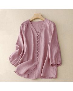 Buddha Stones V-Neck Design Women's Long Sleeve Shirt - MidnightBlue / US8-10，UK/AU12-14，EU40-42 (2XL)