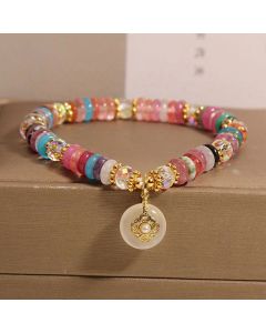 Buddha Stones Various Crystal Peace Buckle Auspicious Bracelet - Crystal Peace Buckle(Wrist Circumference: 14-17cm)