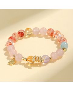 Buddha Stones Various Crystal Pink Crystal Amethyst Year Of The Snake Lucky Bracelet - Pink Crystal(Wrist Circumference: 14-16.5cm)
