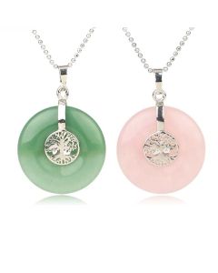 Buddha Stones Various Crystal Rose Quartz Green Aventurine Amethyst The Tree of Life Kindness Necklace Pendant - Black Onyx