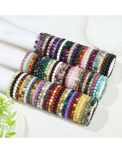 Buddha Stones Various Crystal Stone Amethyst Green Aventurine Rose Quartz Healing Bracelet - Lava Rock / 6mm(Wrist Circumference 14-16cm)
