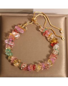 Buddha Stones Various Gravel Crystals White Crystal Blue Crystal Protection Bracelet - Yellow Blue Colorful(Wrist Circumference 14-17cm)
