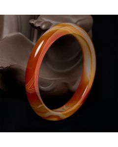 Buddha Stones Veined Pattern Red Agate Calm Cuff Bangle Bracelet - Red Agate(Logical thinking ♥ Self-acceptance) / 61-62mm