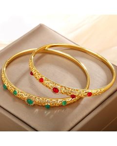 Buddha Stones Vine Design Alloy Zircon Luck Bracelet Bangle - Green / 56mm(Can Be Opened)