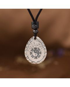 Buddha Stones Vintage 999 Sterling Silver Yin Yang Bagua Water Drop Design Balance Harmony Necklace Pendant - 999 Sterling Silver