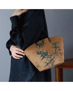 Buddha Stones Vintage Bamboo Magpie Peony Butterfly Large Capacity Shoulder Bag Handbag - Dark Purple Butterfly 22-32*19.5*11.5cm