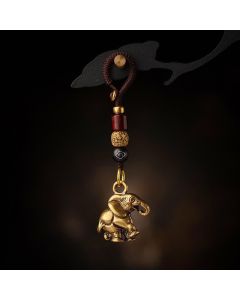 Buddha Stones Vintage Brass Elephant Five Emperor Coins Luck Keychains - Elephant With Auspicious Cloud Cord