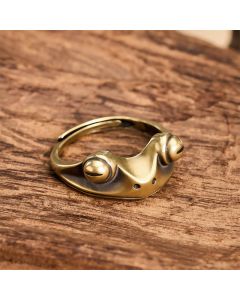 Buddha Stones Vintage Brass Feng Shui Frog Prosperity Adjustable Ring - 16mm-US6