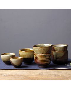 Buddha Stones Vintage Brown Beige Kiln Change Ceramic Teacup Kung Fu Tea Cup Bowl - 5.5cm*3.7cm*50ml
