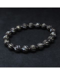 Buddha Stones Vintage Distressed Knife Carving Pattern Copper Brass Beads Wealth Bracelet - Natural Color Style-0.31in(Wrist Circumference: 7.9-8.3in)