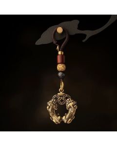 Buddha Stones Vintage Double Pi Xiu Chinese Coin Wealth Brass Keychains - Pi Xiu Chinese Coin Keychains(Pendant Size：Approx. 30*20mm)