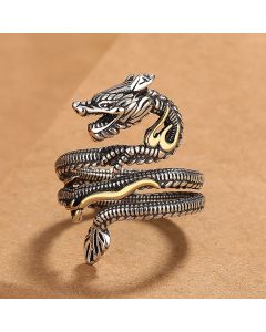 Buddha Stones Vintage Dragon Pattern Copper Strength Ring - Silver Dragon(Adjustable)