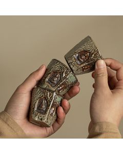Buddha Stones Vintage Dunhuang Color Buddha Engraved Teacup Kung Fu Tea Cup - Dunhuang 7.2cm*6cm*150ml