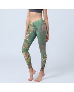 Buddha Stones Vintage Floral Garland Lace Damask Pattern Print Gym Leggings Women's Yoga Pants - MediumSeaGreen / US18，UK/AU22，EU50 (4XL)