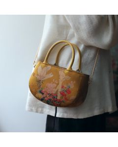Buddha Stones Vintage Flower Peony Metal Chain Zipper Handbag Crossbody Bag Shoulder Bag - Black Peony 20*14*7cm