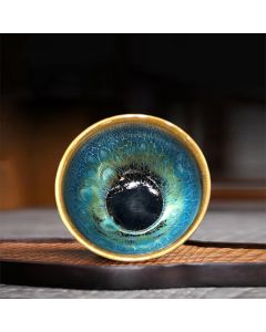 Buddha Stones Vintage Handmade Chinese Jianzhan Blue Colorful Glaze Ceramic Teacup Ceramic Kung Fu Tea Cup - 9.5*5.8cm