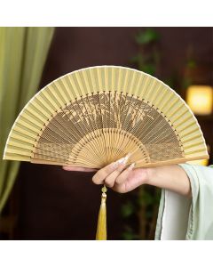 Buddha Stones Vintage Hollow Carved Bamboo Butterfly Fan of Transformation - Bamboo