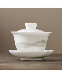 Buddha Stones Vintage Ink Painting Mountain White Porcelain Ceramic Gaiwan Sancai Teacup Kung Fu Tea Cup And Saucer With Lid Tea Utensil Teapot - Teapot 13cm*7.5cm*220ml