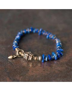 Buddha Stones Vintage Irregular Shape Design Lazurite Lapis Lazuli Positive Bracelet - 6.7-6.9in(17-17.5cm)