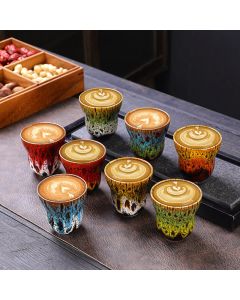 Buddha Stones Vintage Kiln Change Design Ceramic Coffee Mug Tea Cup 150ml - Blue Yellow 7.5cm*7.5cm*150ml