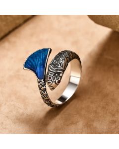 Buddha Stones Vintage Koi Fish Blue Enamel Adjustable Success Adjustable Ring - Copper / Approx. 18.4mm / US 8 (Adjustable)
