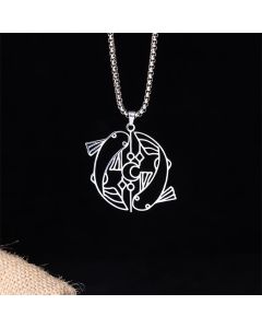 Buddha Stones Vintage Koi Fish Hollow Design Stainless Steel Luck Necklace Pendant - Black
