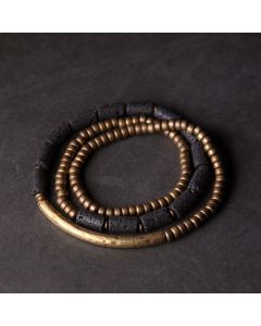 Buddha Stones Vintage Lava Rock Copper Brass Multi-turn Wrap Calm Bracelet - Lava Rock Brass(Wrist Circumference: 17-17.6cm)