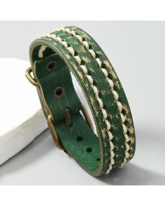 Buddha Stones Vintage Leather Adjustable Buckle Strengthen Bracelet - Orange(Wrist Circumference: 17-20cm)