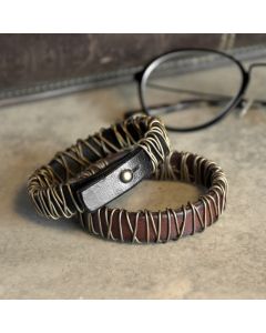 Buddha Stones Vintage Leather Copper Brass Wire Wrap Balance Bracelet - Black / 17-17.6cm