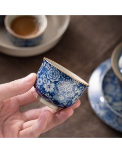 Buddha Stones Vintage Lotus Peony Plum Blossom Chrysanthemum Ceramic Teacup Tea Cups - 5.8cm*6.1cm*95ml