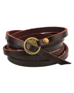 Buddha Stones Vintage Multi-layer Leather Buckle Confidence Bracelet - Silvery Buckle With Words / Bracelet Perimeter: 101cm (No Limit On Wrist Size)