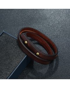 Buddha Stones Vintage Multi-layer Leather Strength Buckle Bracelet - Black(Wrist Circumference: 18-36cm)