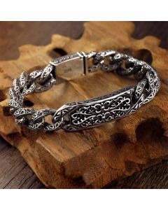 Buddha Stones Vintage Patterns Engraved Healing Bracelet - 22cm
