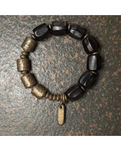 Buddha Stones Vintage Peace Ebony Wood Copper Beads Bracelet - 17-17.6cm