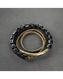 Buddha Stones Vintage Peace Tibetan Ebony Wood Beads Copper Multilayered Healing Bracelet - 17-17.5cm