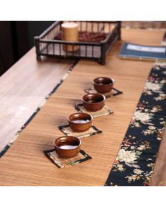Buddha Stones Vintage Peony Flower Blossom Bamboo Cup Mat Pad Tea Cup Coaster Kung Fu Tea Mat - Brown Coasters(4Pcs) / 8*8cm