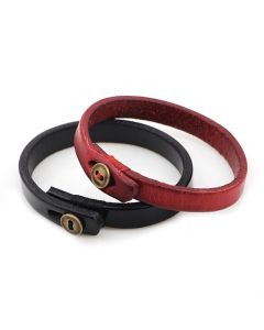 Buddha Stones Vintage Plain Leather Button Buckle Confidence Bracelet - Red(Wrist Circumference: 17-19cm)