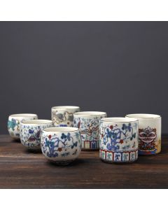 Buddha Stones Vintage Plum Blossom Pine Bamboo Phoenix Kirin Lion Dancing Ceramic Teacup Tea Cups - Kirin(5.8cm*5.5cm*95ml)