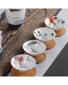 Buddha Stones Vintage Plum Orchid Bamboo Chrysanthemum Lotus Koi Fish Ceramic Teacup Kung Fu Tea Cups - Lotus Flower Koi Fish 8.5cm*3.5cm*60ml