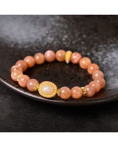 Buddha Stones Natural Peach Moonstone Adjustable Soothing Bracelet - Peach Moonstone(Wrist Circumference: 5.5-6.3in(14-16cm))