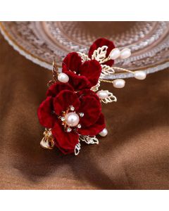 Buddha Stones Vintage Red Camellia Side Hair Clip - Red Camellia Hair Clip
