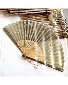 Buddha Stones Vintage Sakura Moon Rabbit Bamboo Foldable Elegant Folding Fan 22 cm - Light Gray Green / Closed Size: Approx. 22 cm / 8.7 in