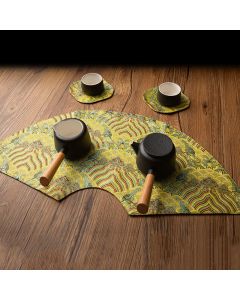 Buddha Stones Vintage Sea Wave Bamboo Plum Blossom Embroidered Cup Mat Pad Tea Cup Coaster Kung Fu Tea Mat - Brown Sea Wave / Coaster 13*11.5cm