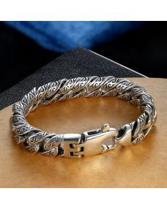 Buddha Stones Vintage Tang Dynasty Flower Design Carved Luck Bracelet - 22cm