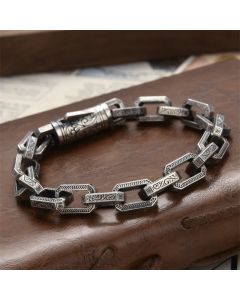 Buddha Stones Vintage Tang Dynasty Flower Design Engraved Luck Energy Bracelet - 22cm