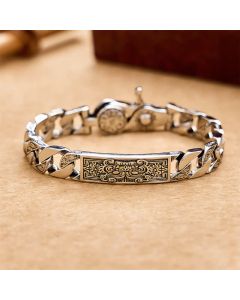 Buddha Stones Vintage Taotie Om Mani Padme Hum Relief Carving Copper Grounding Bracelet - 7.1–7.5 in (18–19 cm)