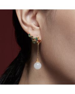Buddha Stones Vintage White Jade Red Agate Bead Blessing Drop Dangle Earrings - White Jade(Protection♥Happiness)