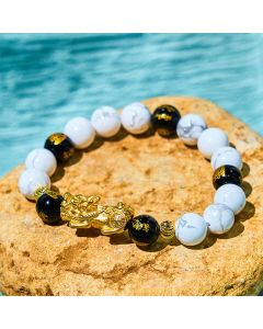 Buddha Stones Vintage White Turquoise Black Onyx Pixiu Beads Blessing Bracelet - White Turquoisep PiXiu (Wrist Circumference: 15-17cm)